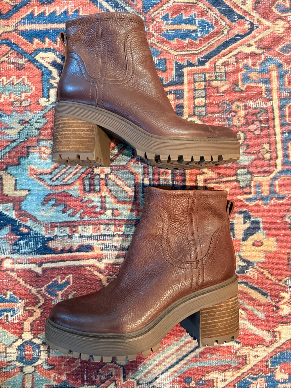 Zodiac Chocolate Brown Lug-Sole Leather Ankle Booties